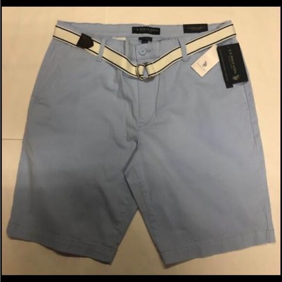 Baby Blue Shorts Mens 34 Belted - Picture 1 of 4
